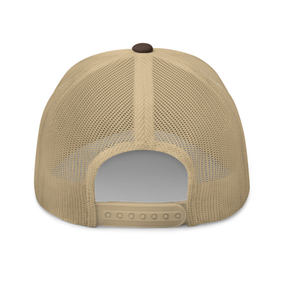 Unisex Embroidered Retro Trucker Hat featuring the No Expectations Wave logo on the front, part of the No Expectations brand collection Brown Khaki