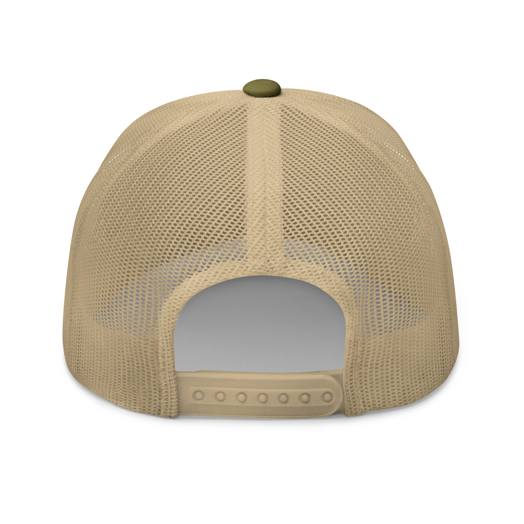 Unisex Embroidered Retro Trucker Hat featuring the No Expectations Wave logo on the front, part of the No Expectations brand collection Moss Khaki