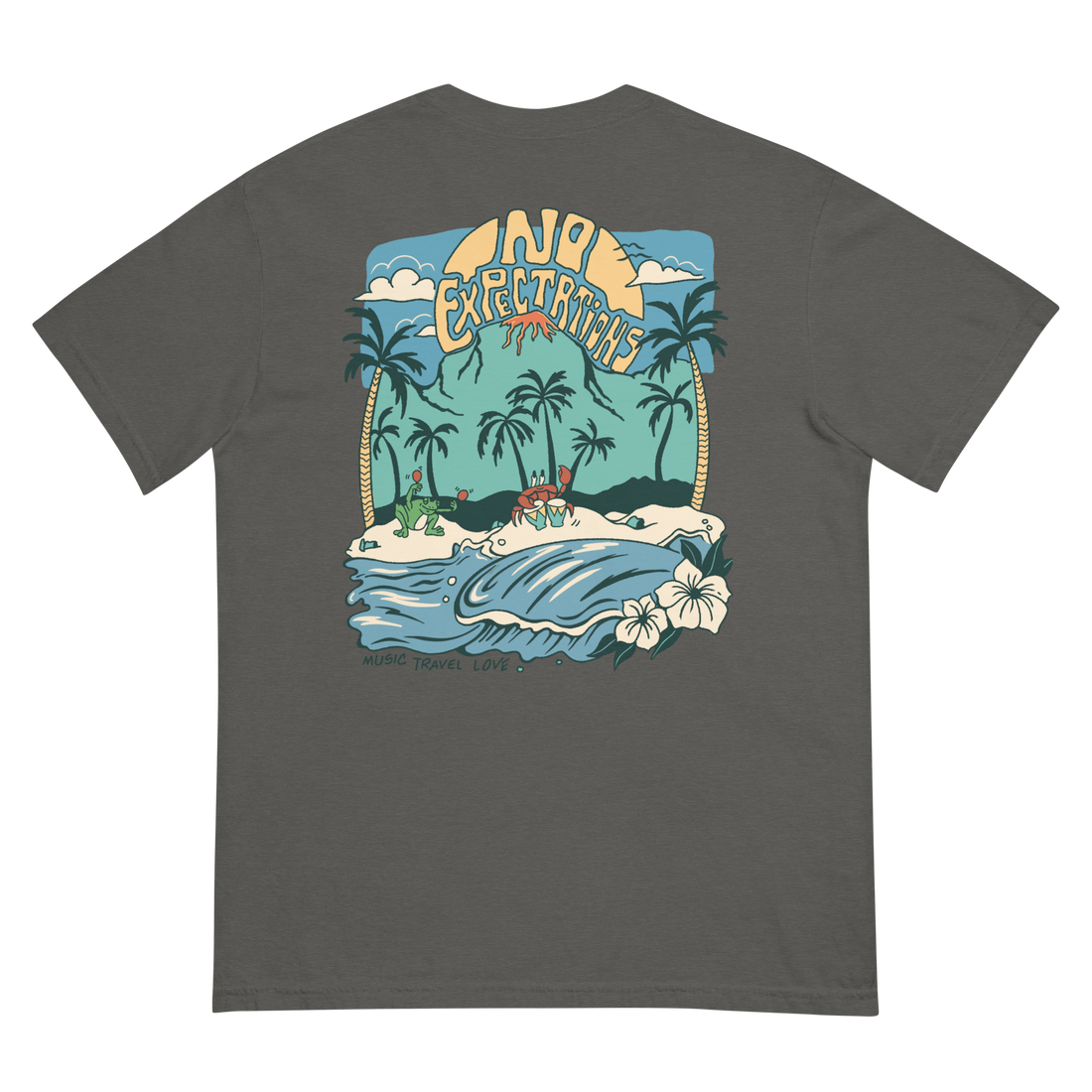 Soft and Durable Comfort Colors short sleeve t-shirt featuring the Island Beats Design part of the No Expectations brand collection Pepper